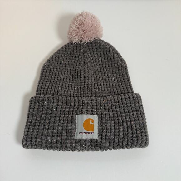 Carhartt Beanie Hat Womens Gray One Size Beanie Cuffed Pom Pom Knit Hat - Picture 1 of 4